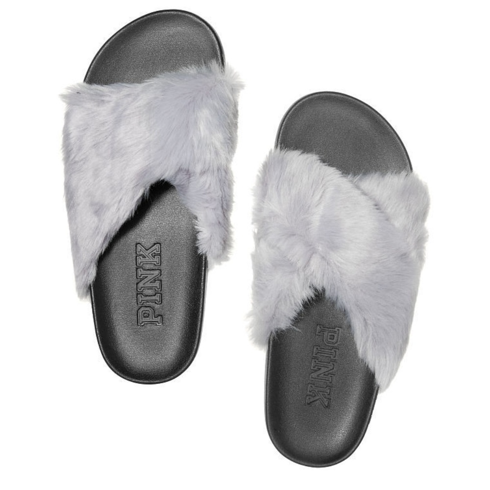 VICTORIA'S SECRET PINK FAUX FUR MOON SLIPPERS 7-8